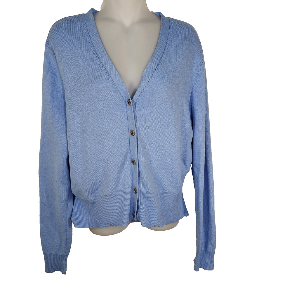 CAbi Cardigan Womens XL Cut Out Back Button Periwinkle Preppy Lightweight 5140